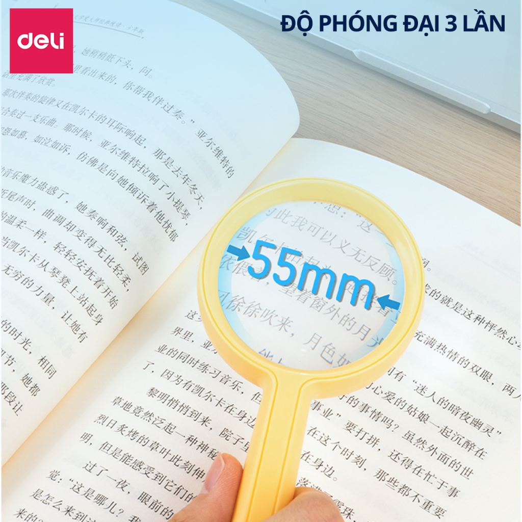 Kính Lúp Cầm Tay Deli Độ Phóng Đại 3 Lần Chất Liệu Thủy Tinh Cho Hình Ảnh Sắc Nét Gọn Nhẹ Dễ Mang Theo Nhiều Màu