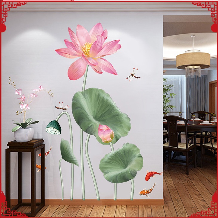 Decal dán tường tự dính-Sen phong thủy