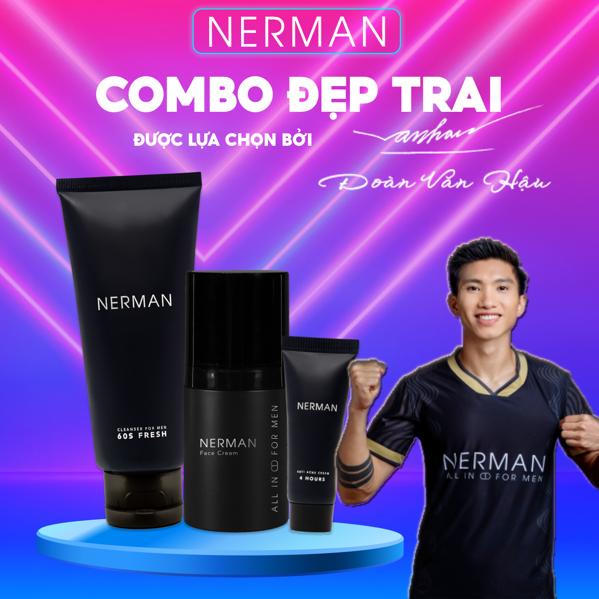 Combo đẹp trai Nerman gồm Gel rửa mặt Kem ngừa mụn và kem dưỡng trắng da