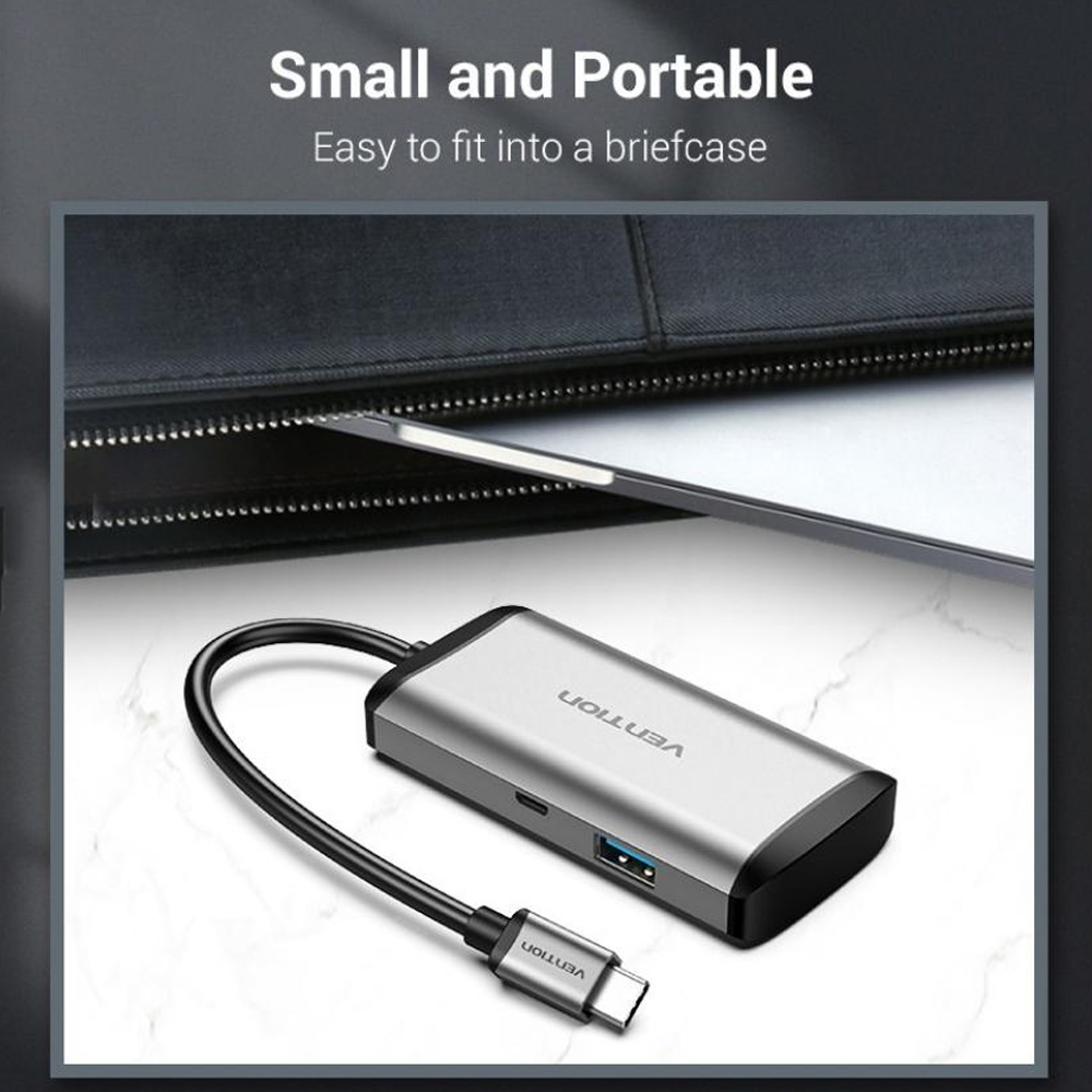 Cáp chuyển USB Type C to 4*USB 3.0 + PD Micro USB Vention TGCHB (5 in 1) - Hàng chính hãng