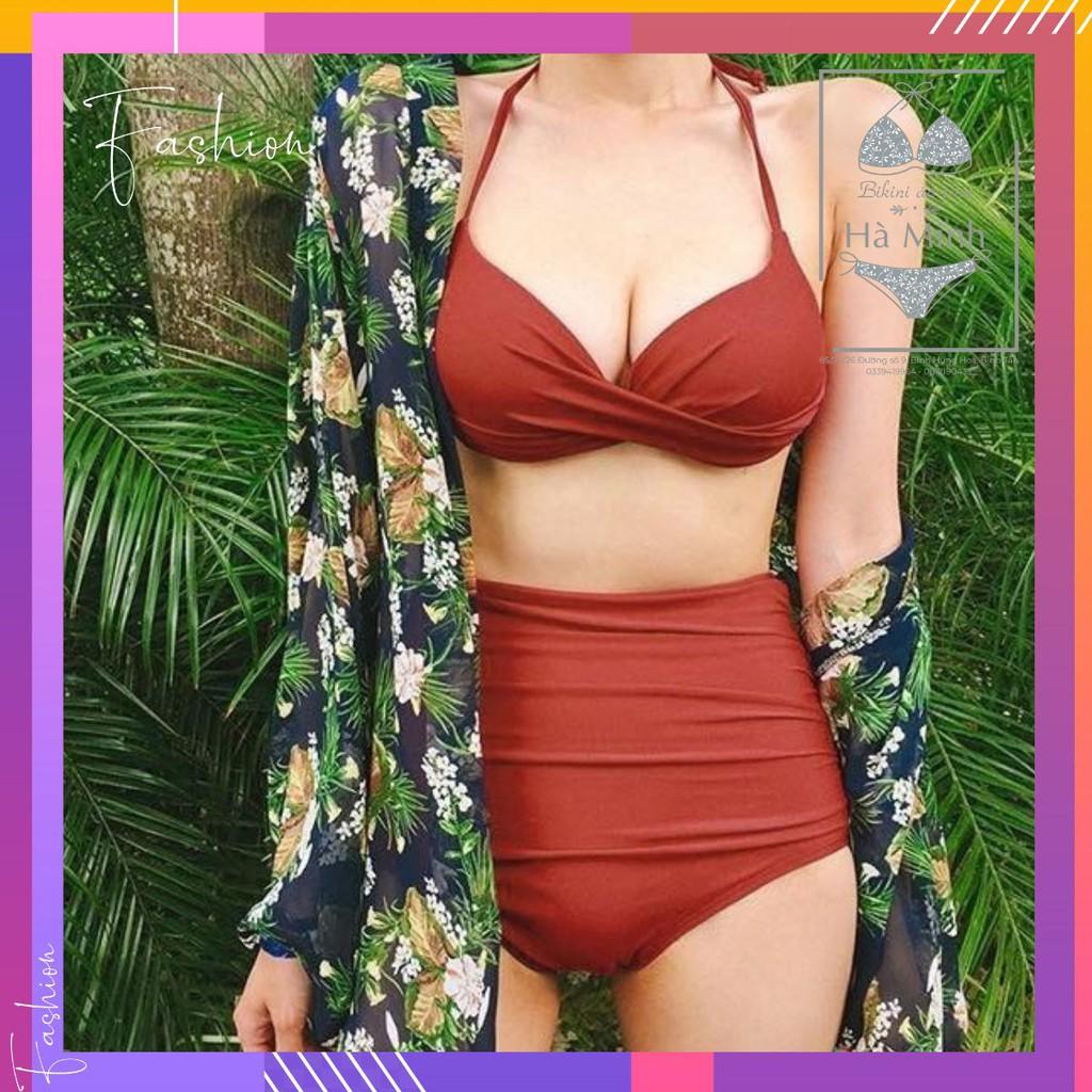 Bikini - Bộ bơi áo gọng không nơ, quần cạp cao (nhiều màu) - Che khuyết điểm và tôn dáng