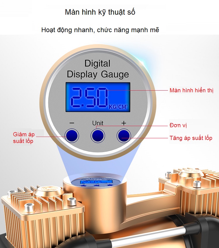 Máy bơm lốp ô tô 2 xi lanh mã lực lớn, công suất 180W cao cấp