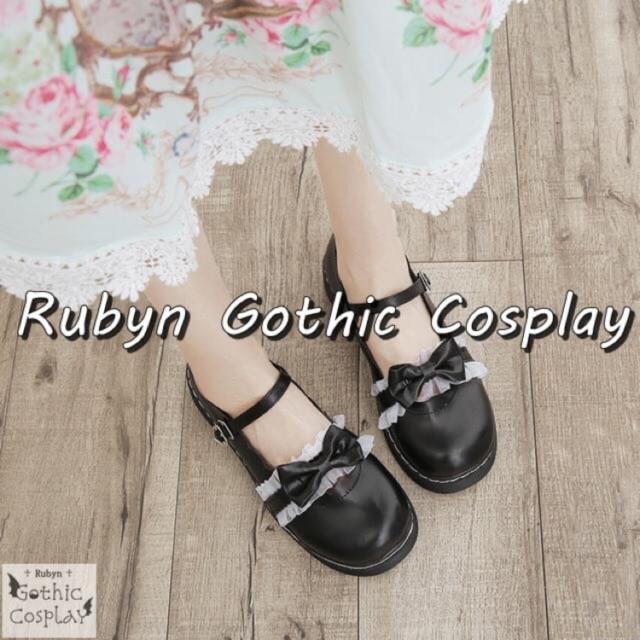 Giày búp bê lolita tiểu thư phối ren và nơ Mary Janes, giày học sinh Anh