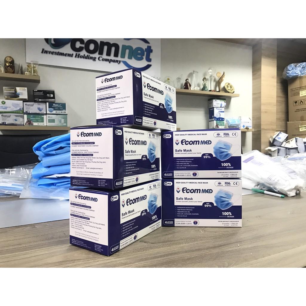 Thùng 12 Hộp Khẩu Trang Y Tế EcomMed 4 Lớp Kháng Khuẩn 99%