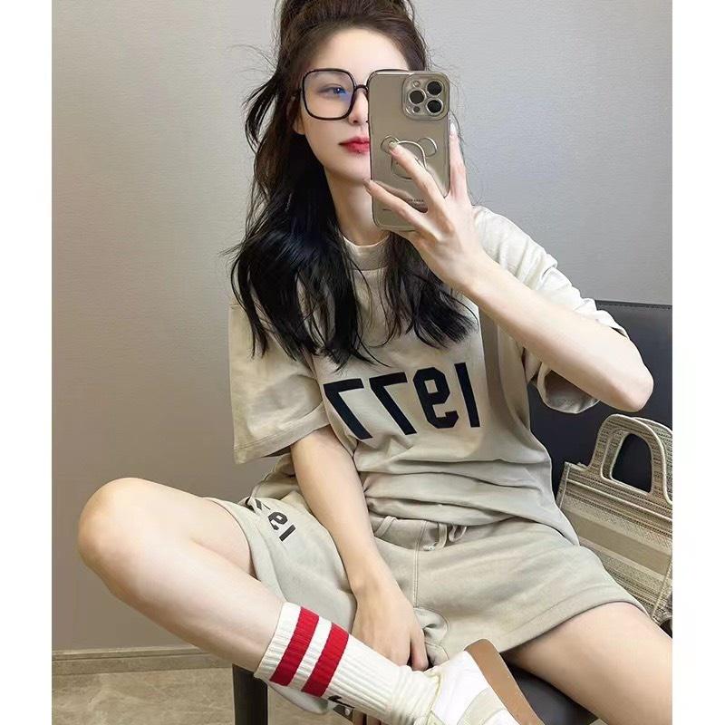 Set Quần Đùi Áo Thun In 1977 Nữ - Bộ đồ short ống rộng kèm phông tay lỡ Unisex Dáng Ullzang