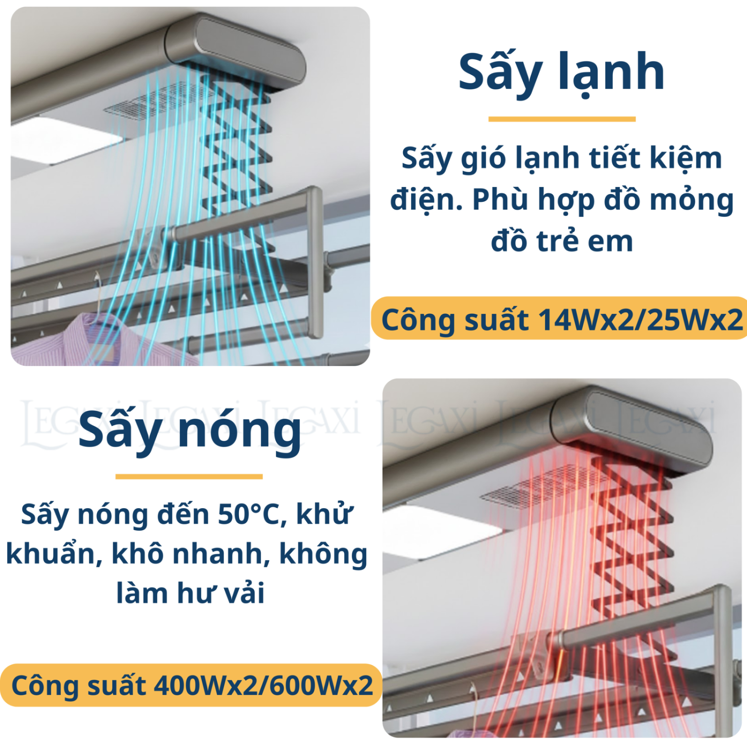 Sào Phơi Đồ Tự Động, Giá Treo Quần Áo Có Quạt Sấy Khô Đèn LED Khử Trùng Tia Cực Tím Remote Gắn Trần Legaxi