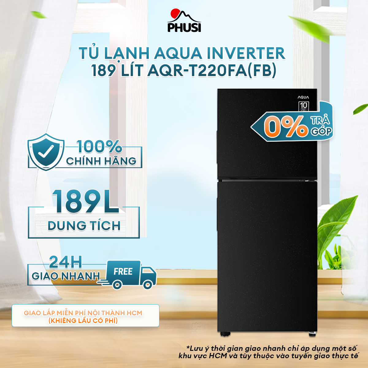 Tủ lạnh Aqua Inverter 189 lít AQR-T220FA(FB)  - Hàng Chính Hãng - Chỉ Giao HCM