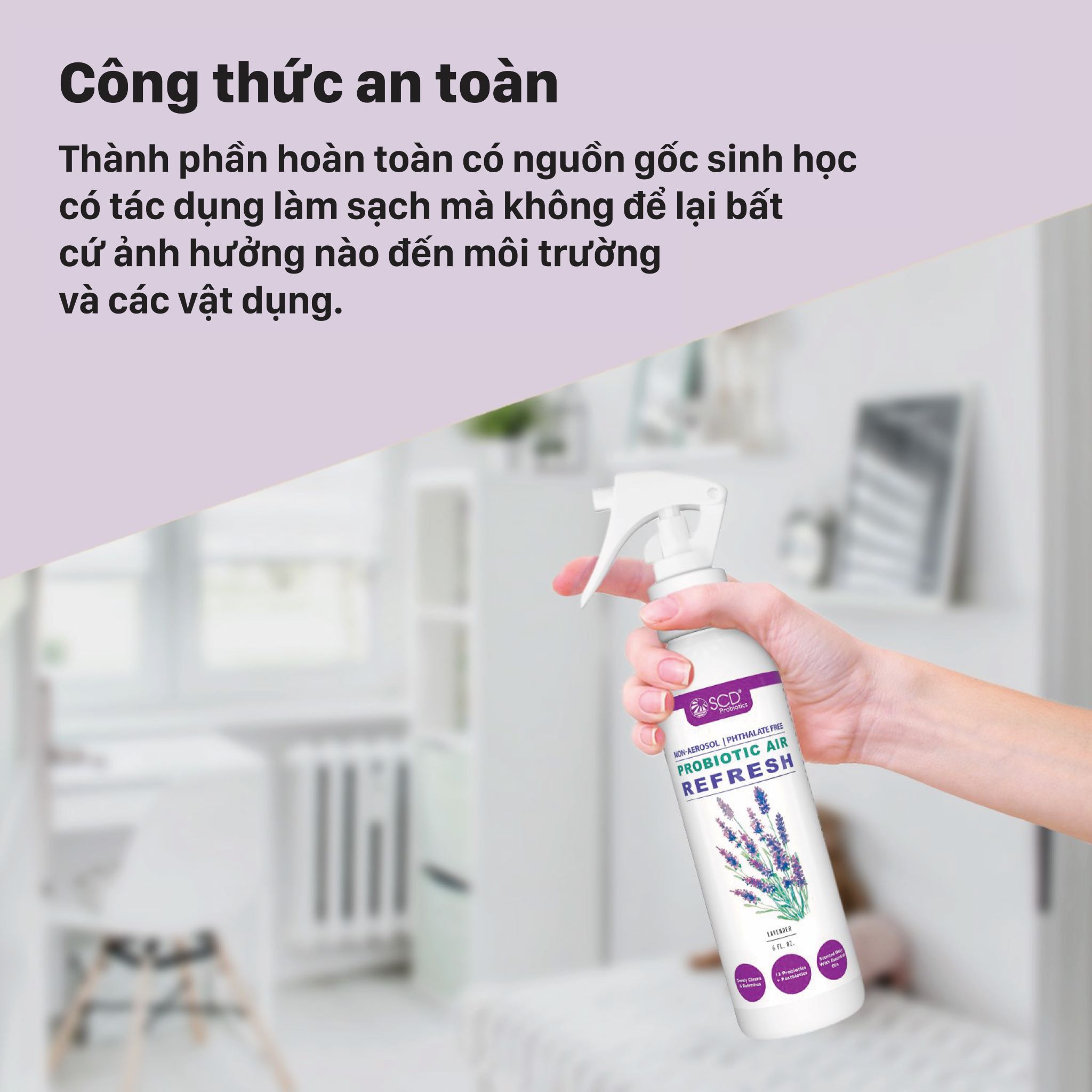 Chai xịt khử mùi Sinh học - Hương Lavender - 177ml - Probiotics Air Refresh (SCD Probiotics, USA) - Lavender - 6 FL. OZ.