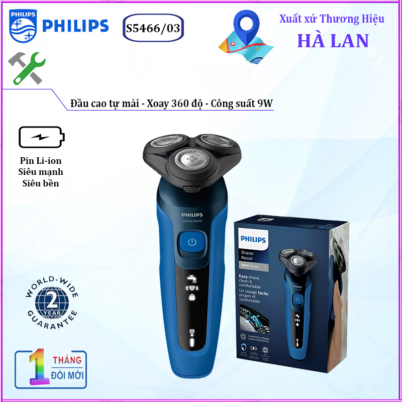 Máy cạo râu khô và ướt, thương hiệu cao cấp Philips Hà Lan S5466- hàng chính hãng