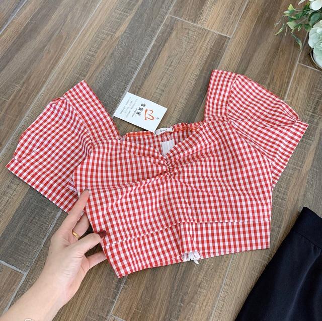 sét đồ nữBộ Quần Culottes Áo Croptop Kẻ Đỏ  Set Nữ Quần Dài Áo Ngắn Cộc Tay  set quần áo xinh mặc lên cực sang chảnhh