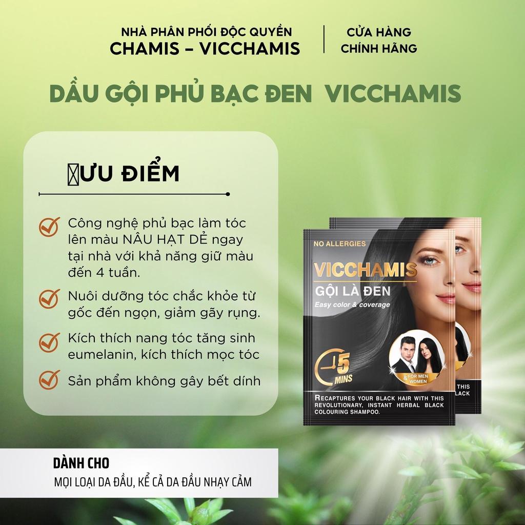 Dầu gội phủ tóc bạc giúp tóc đen tự nhiên, kích mọc tóc nhanh, giảm rụng tóc VICCHAMIS gói lẻ