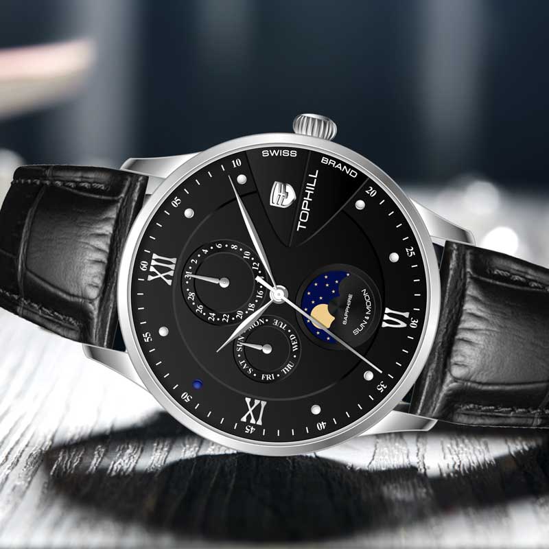 ĐỒNG HỒ TOPHILL TW085G.PB1162 Dây da và vỏ thép 316L, máy pin, kính sapphire