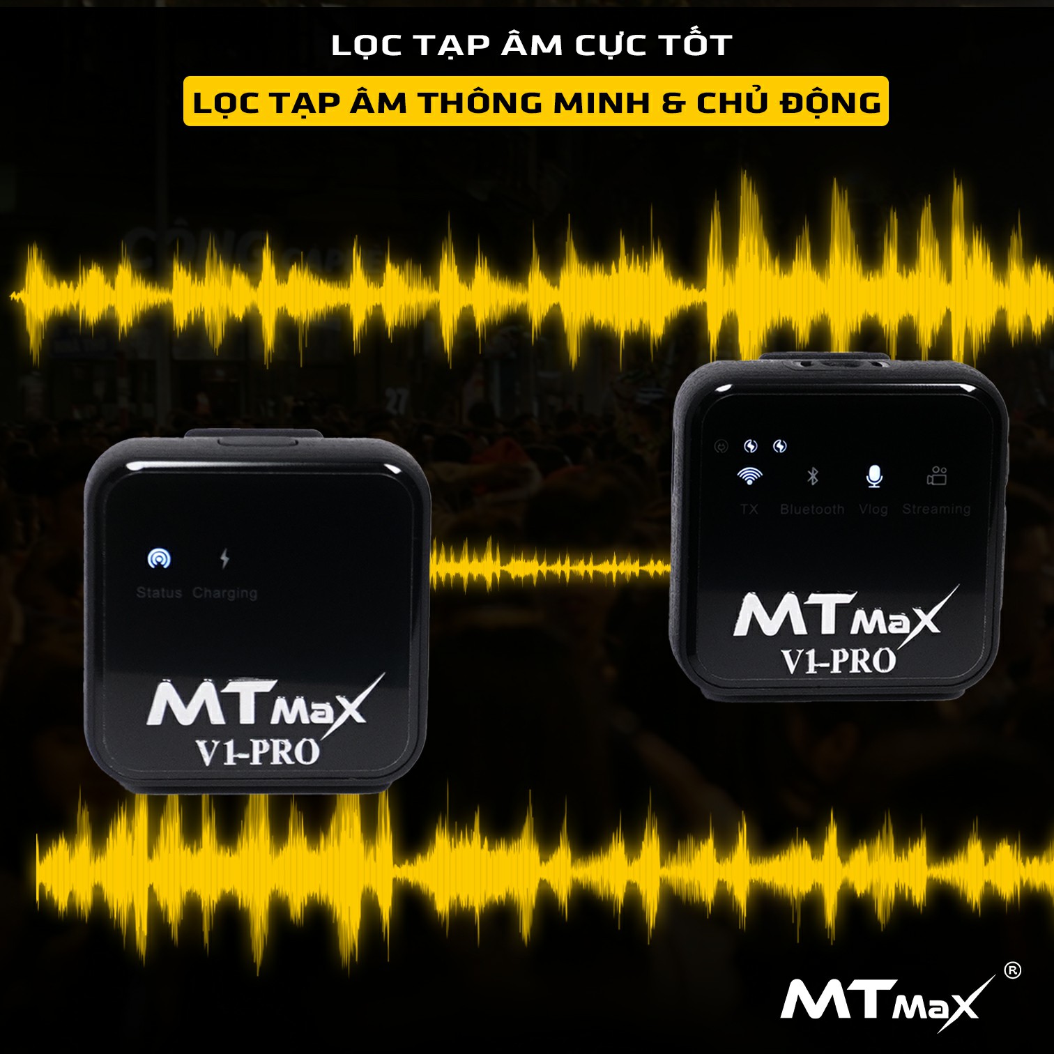 Micro cài áo Wireless MTMax V1-Pro - Mic thu âm không dây kết hợp Sound Card -  Lấy nhạc qua bluetooth - Tích hợp reverb hát livestream cực hay - Trang bị cổng cắm tai nghe kiểm âm - Micro dành cho điện thoại, máy ảnh, máy quay, DSLR - Hàng chính hãng