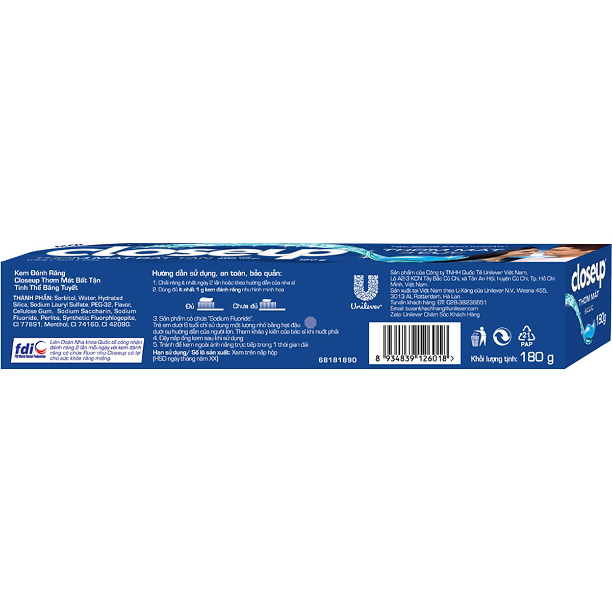 Combo 3 Kem đánh răng dạng gel giúp sạch khuẩn Closeup Thơm Mát Bất Tận Tinh Thể Băng Tuyết 230g cho hơi thở thơm mát dài lâu
