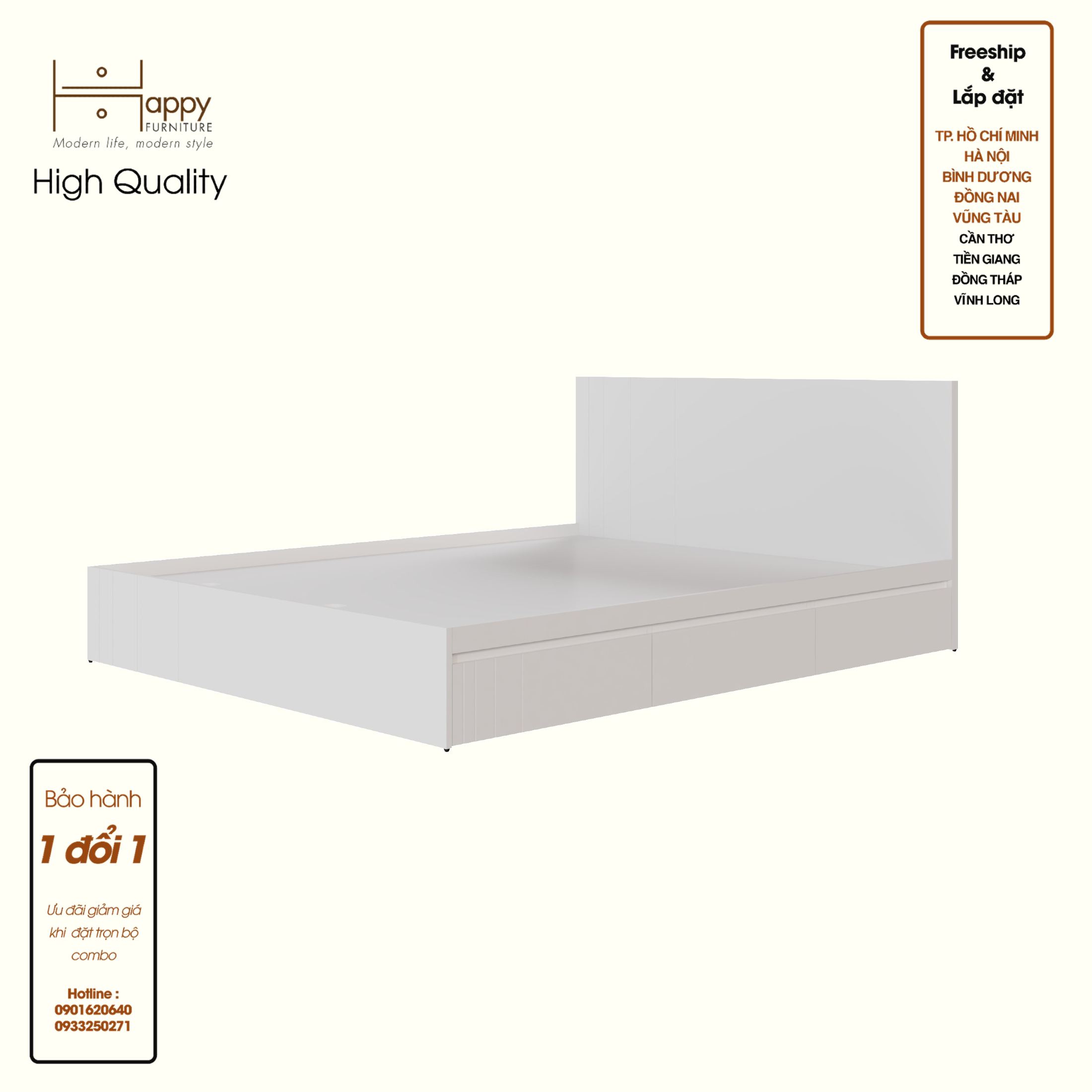 [Happy Home Furniture] JOVIE, Giường ngủ 3 ngăn kéo, GNG_150, GNG_151, GNG_152, GNG_153