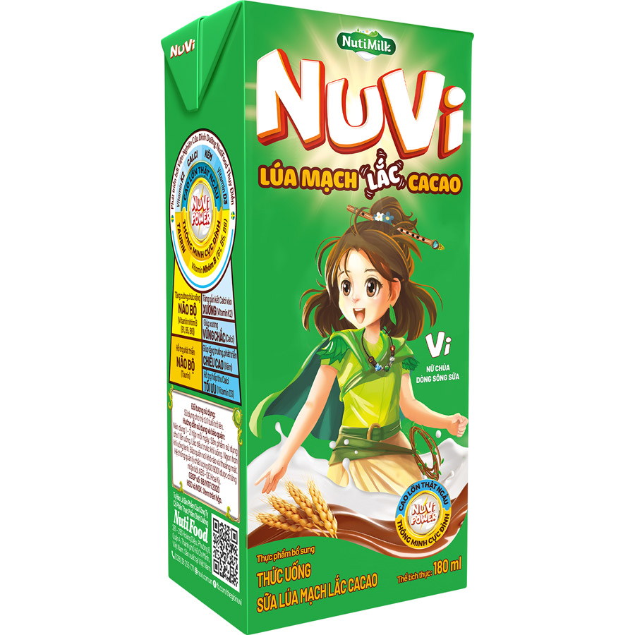 Thùng 48 hộp NuVi Thức uống Sữa Lúa mạch Lắc Cacao hộp 180 ml