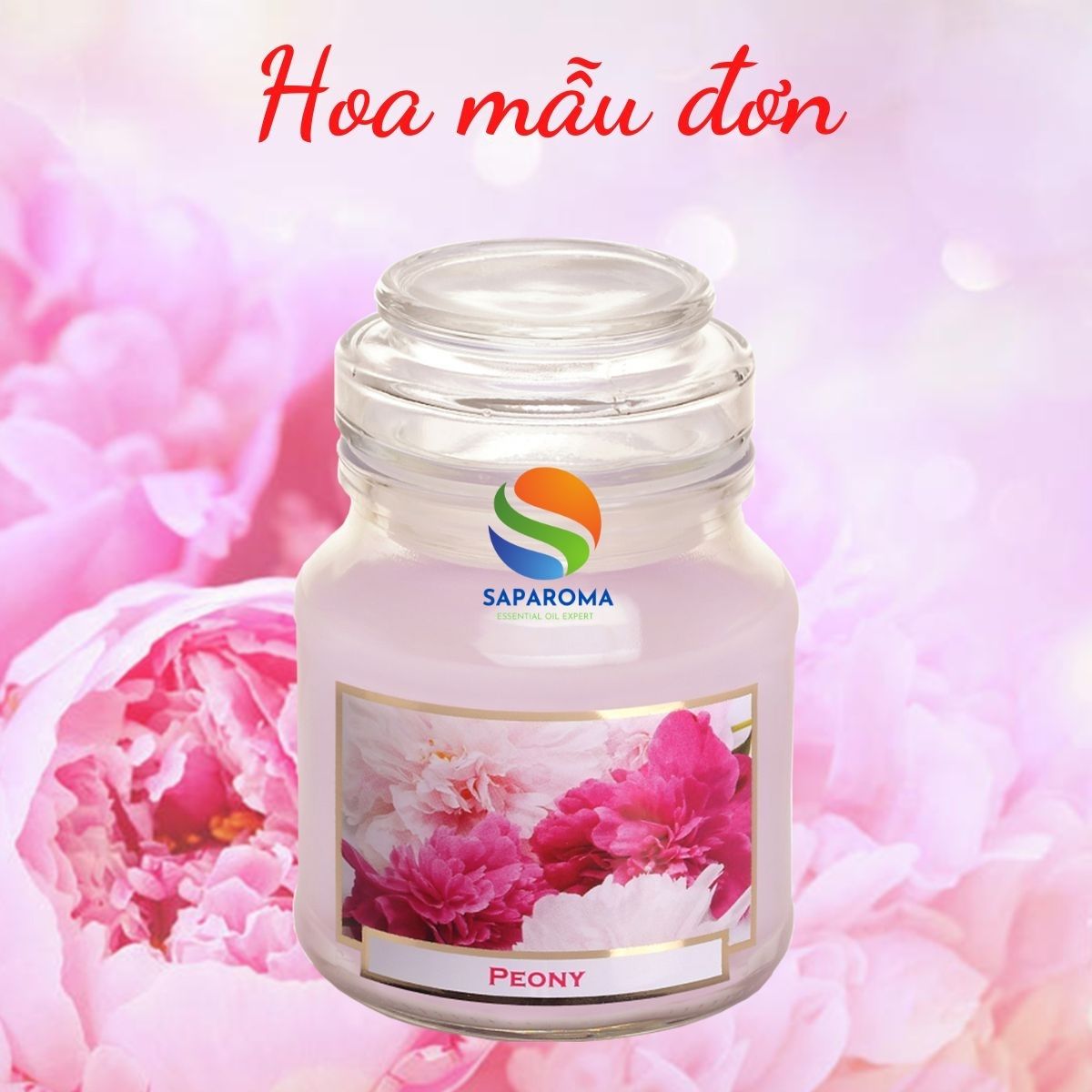 Hũ nến thơm Bartek Peony 130g QT0041 - hoa mẫu đơn, trang trí, thơm phòng, thư giãn, Hỗ trợ khử mùi