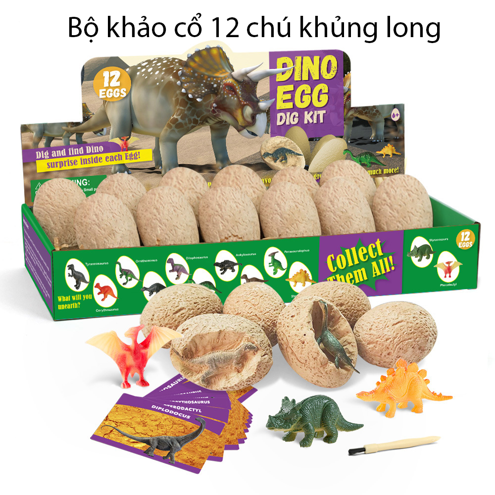Bộ đồ chơi giáo dục khám phá khảo cổ hóa thạch khủng long KAVY-82 gồm 12 quả trứng đầy đủ các loại