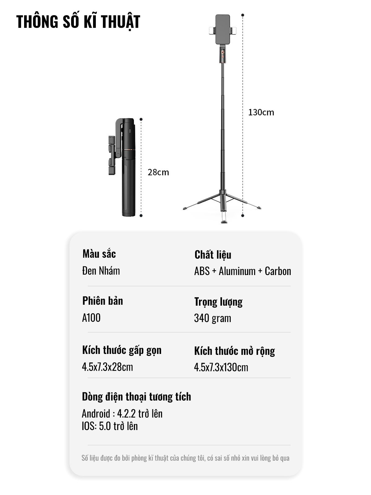 Chân quay video, livestream, chụp ảnh AI thông minh A100 cho điện thoại, dõi theo chủ thể khi chuyển động, có điều khiển gimbal 360, hàng chính hãng