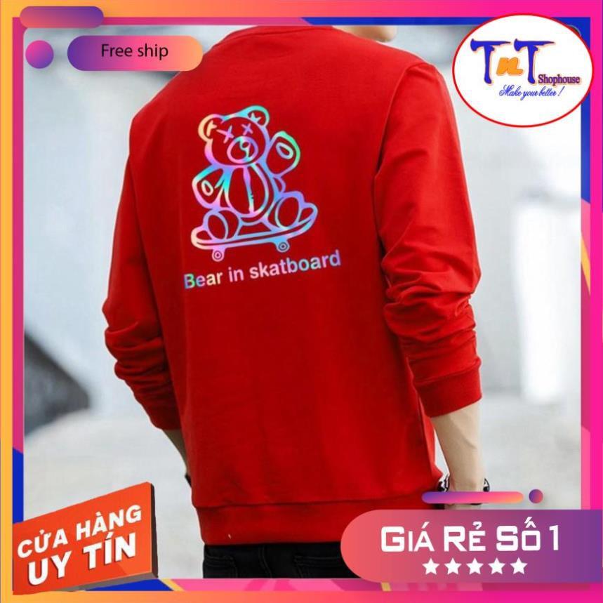 AS27 Áo Sweater Gấu Trượt Ván Phản Quang, Aó Nỉ Dài Tay Nam Nữ Cá Tính thời trang