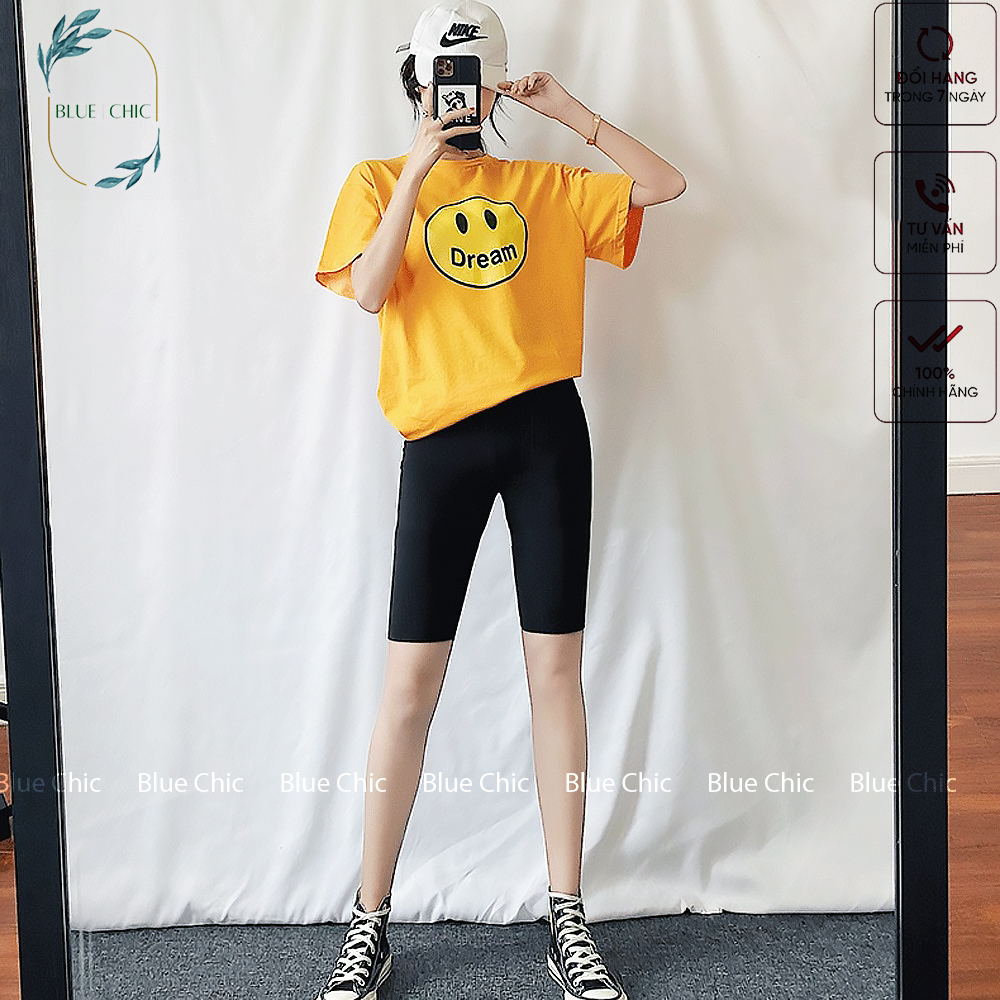 Quần legging nữ lửng Blue Chic vải thun cao cấp biker nữ đùi ngố đồ mặc nhà dáng ôm bó lưng thun tập gym yoga bigsize