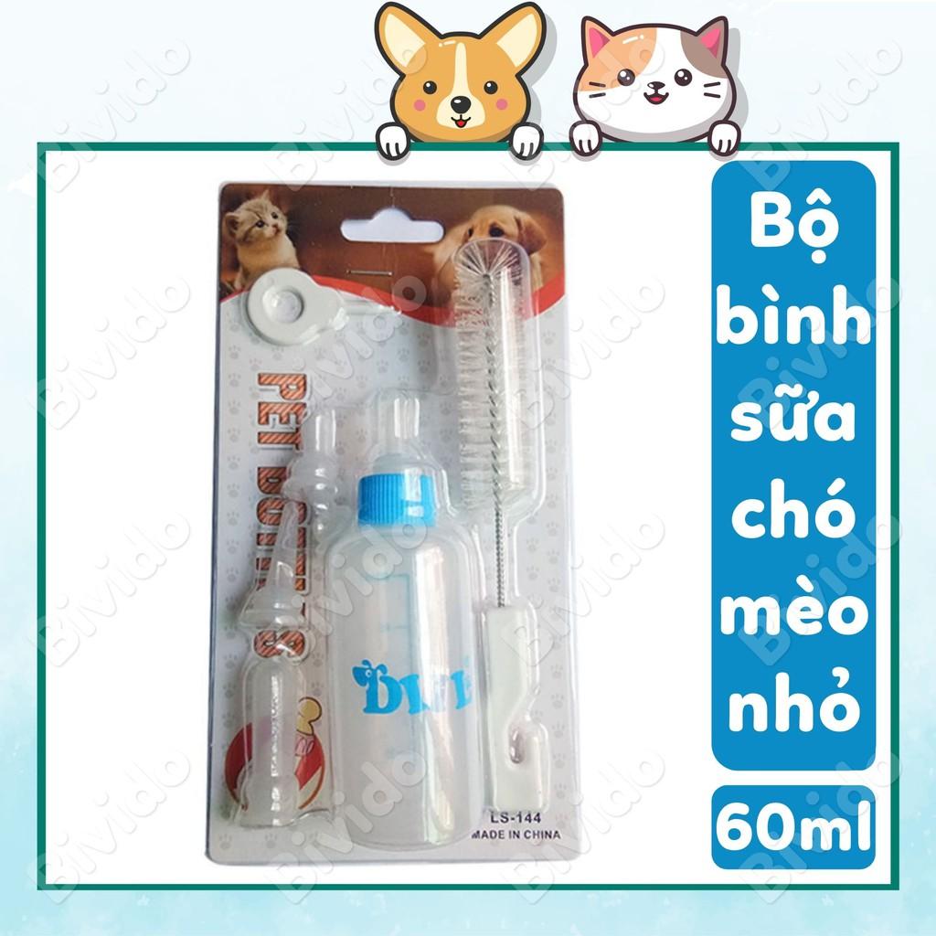 Bộ bình sữa cho chó con mèo con thú cưng thể tích 60ml - Bivido