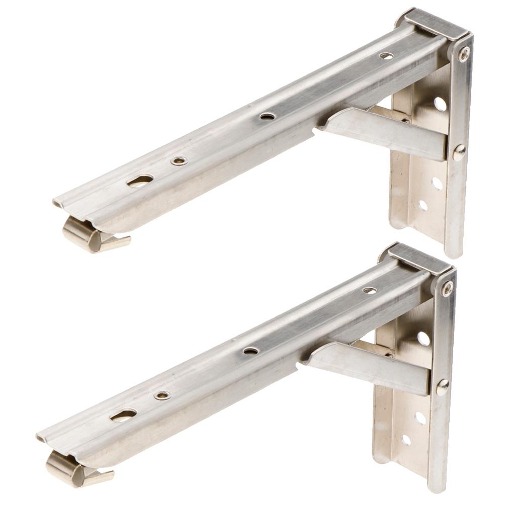 2pcs Folding Shelf Brackets, Stainless Steel Collapsible Shelf Bracket for Table Work Bench, Space Saving DIY Bracket