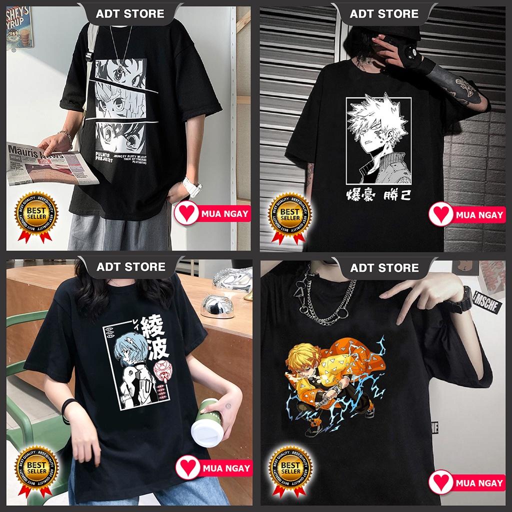 Áo thun Neon Genesis Evangelion - Kimetsu No Yaiba - Demon Slayer - My hero academia Harajuku anime manga màu đen độc đẹ