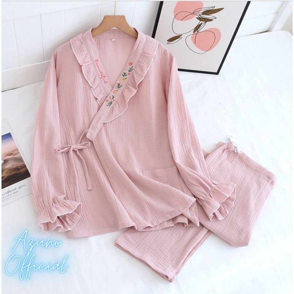 Bộ Đồ Bầu Và Sau Sinh, Pyjama Bầu Có Thiết Kế Cho Con Bú Azuno AZ2112 Cao Cấp Chất Liệu Đũi Xốp Mặc Hè Cực Mát