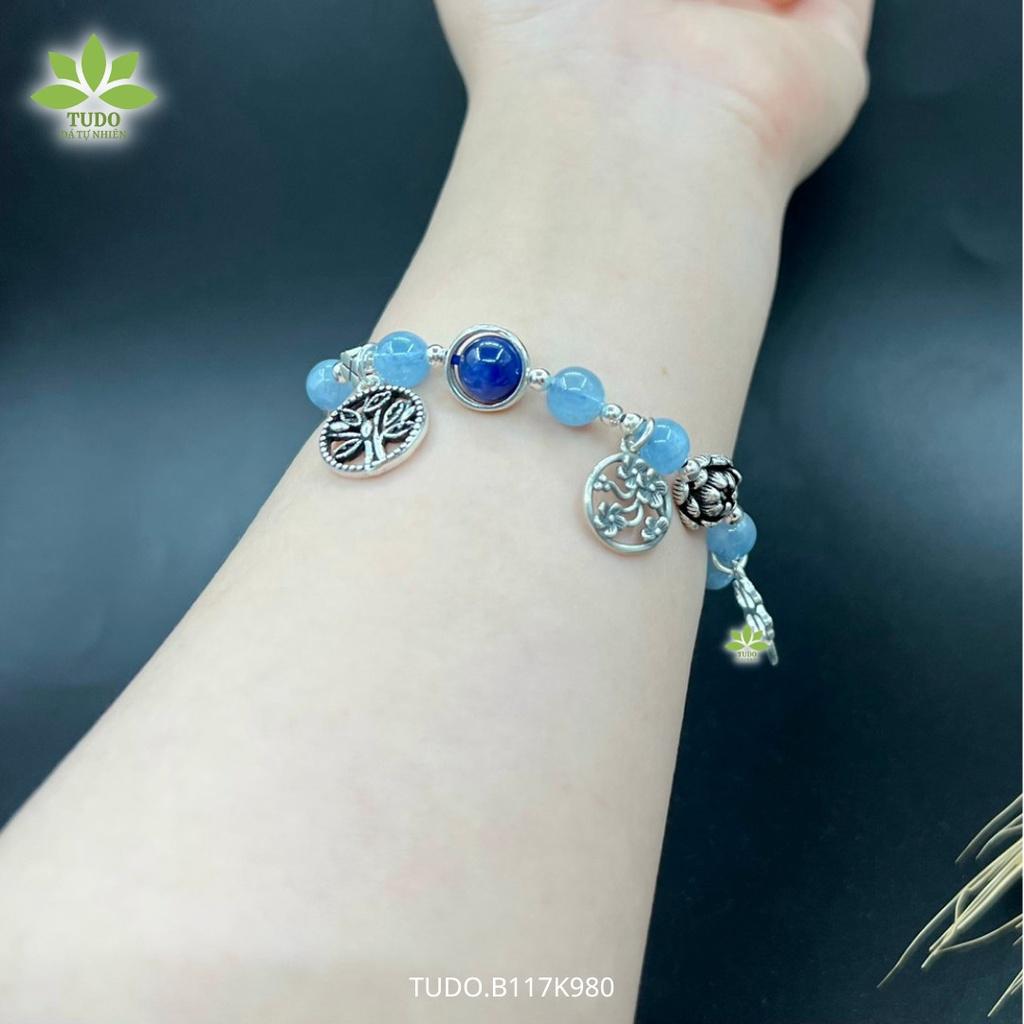 Vòng Tay Nữ Đẹp - Vòng Phong Thủy Mệnh Thủy Mộc TUDO B117K980 Charm Bạc Trăng, Sao, Hoa Sen, Cây Mộc