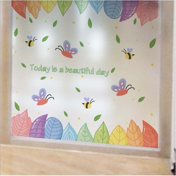 Decal dán kính cao cấp - Viền Lá Sắc Màu