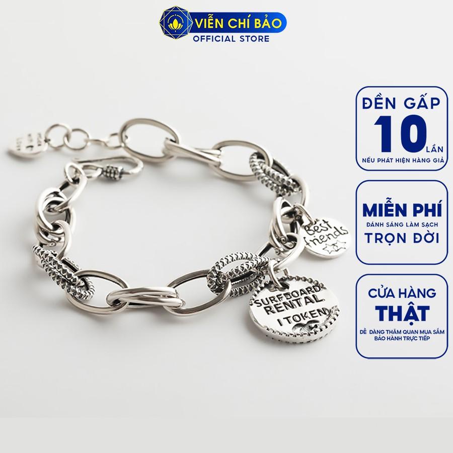 Lắc tay bạc nữ dây xích Charm tròn khắc chữ bạc Thái S925 thời trang phụ kiện trang sức nữ Viễn Chí Bảo L400546