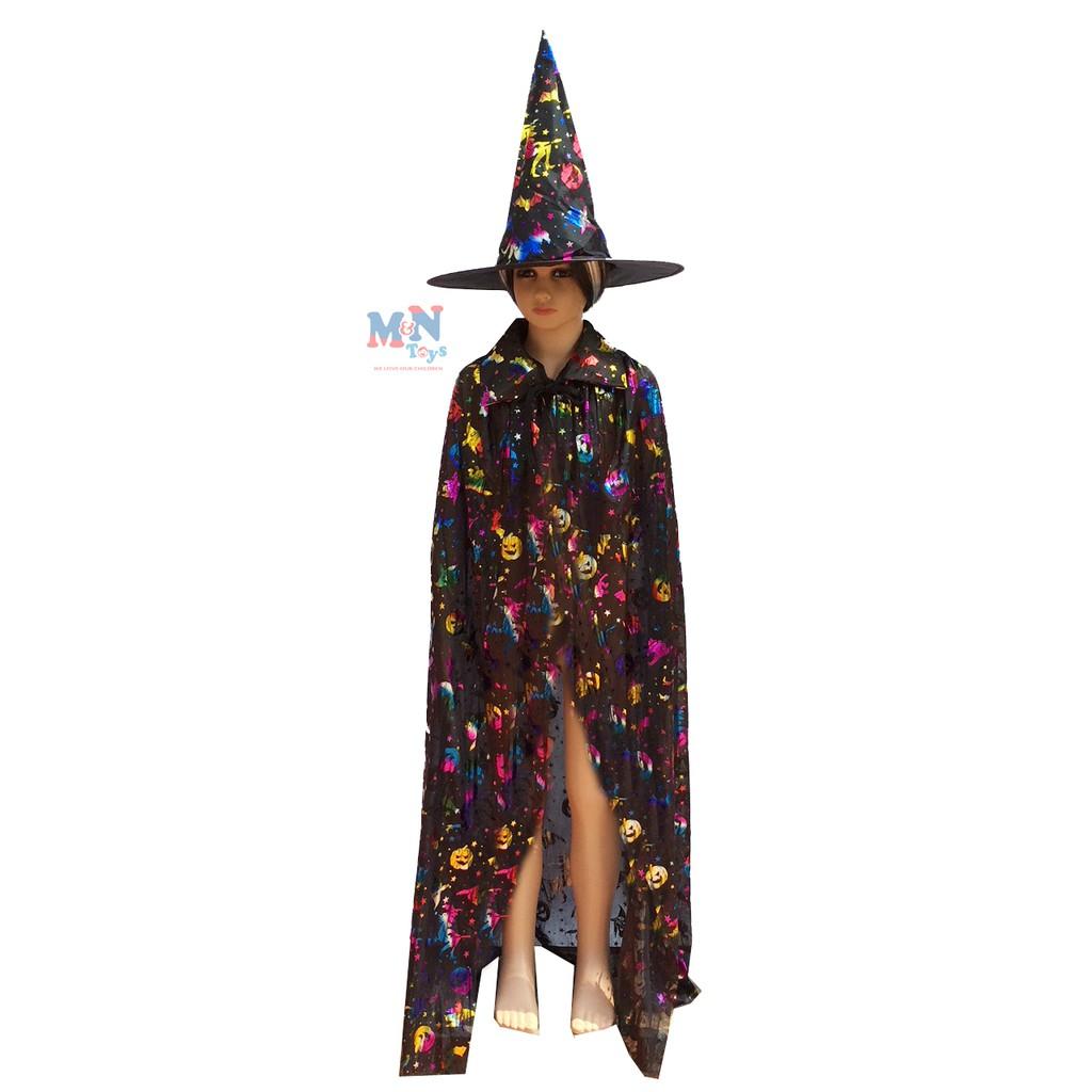 Set áo choàng phù thủy kèm mũ hóa trang Halloween cho bé