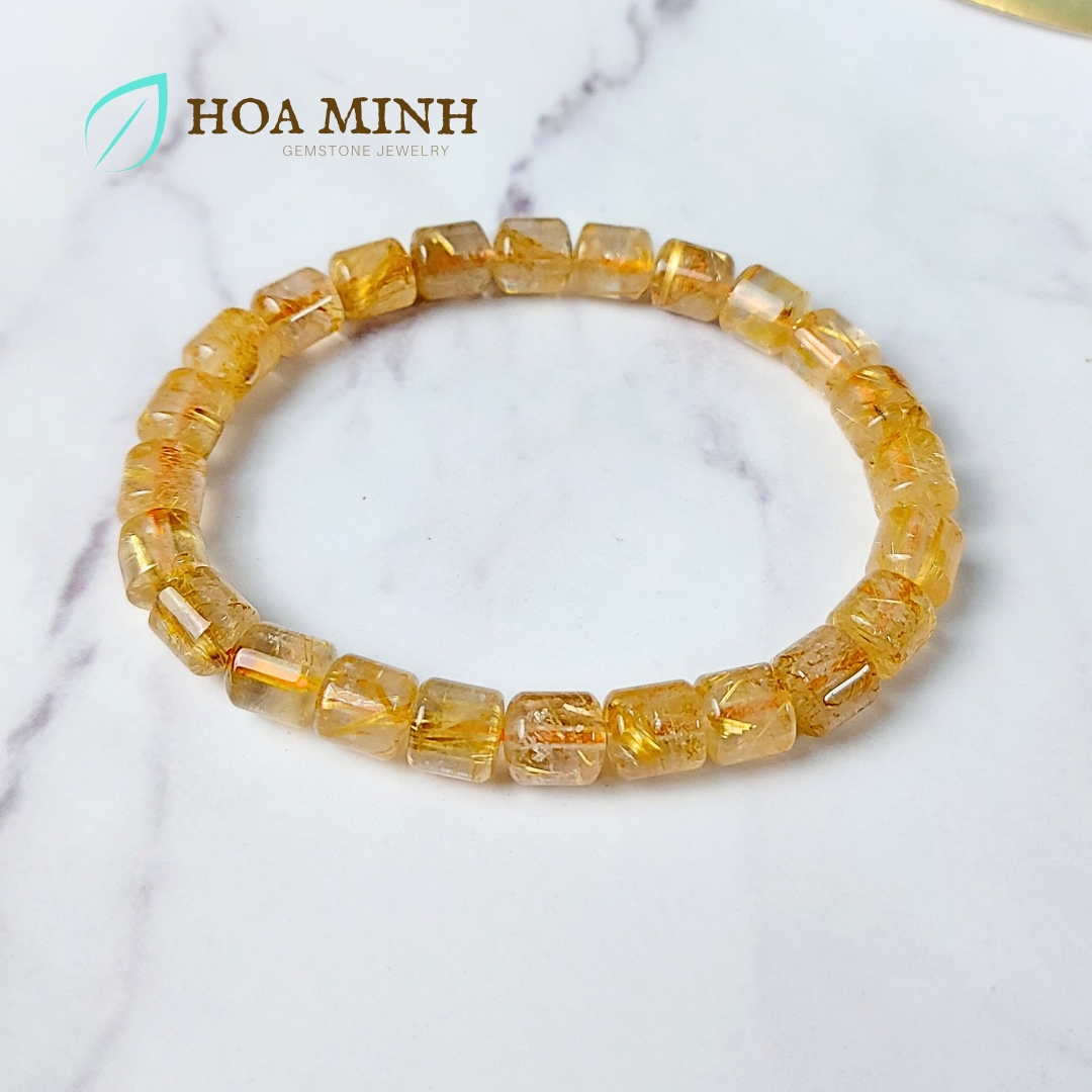 Vòng tay đá Thạch Anh Tóc Vàng tự nhiên VVIP kiểu lu thống size 7.5x8 li phong cách đẳng cấp, sang trọng