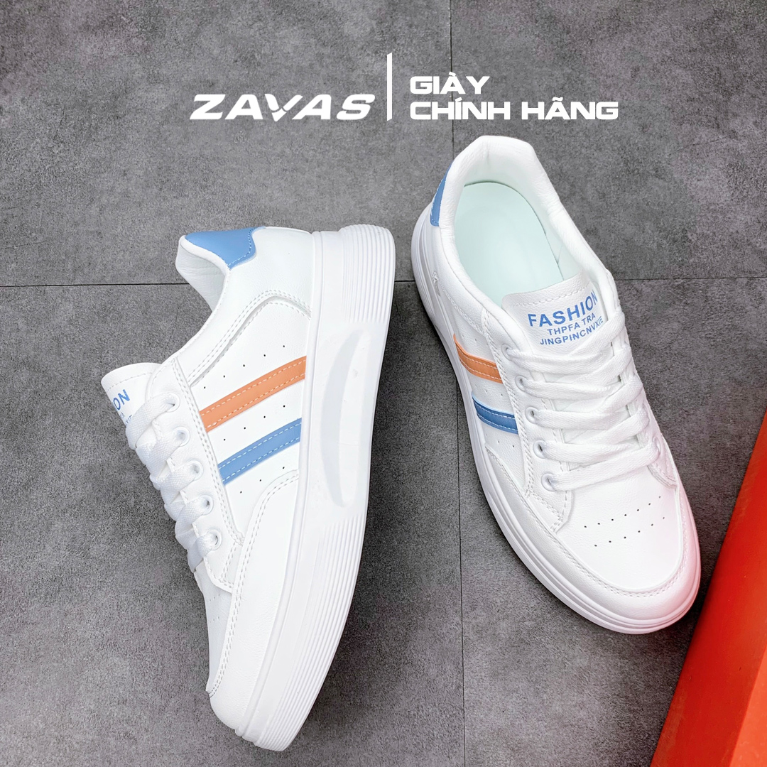 Hình ảnh Giày thể thao nữ ZAVAS đế cao 3cm màu trắng bằng da không bong tróc mang êm chân S411 - Giày Sneaker Nữ Chính Hãng