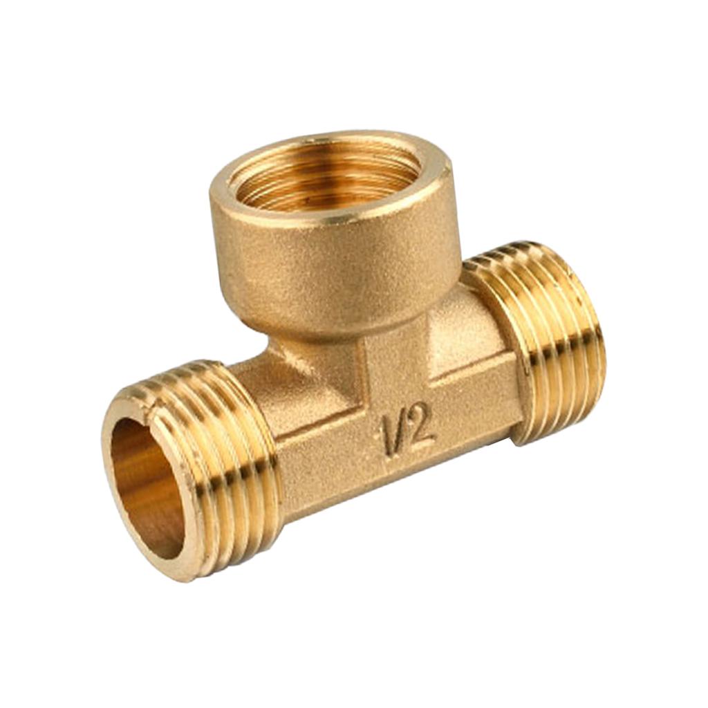 1/2 inch // 3 Way Brass Male Female Male Tee Fitting Pipe Connector T-Junction - Thickened Wall - High and Low Temperature Resistant