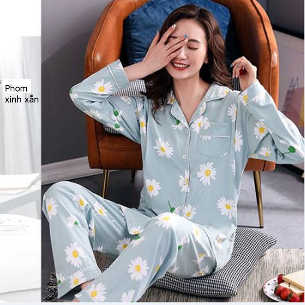 Bộ Đồ Pyjama Bầu Và Sau Sinh Dài Tay Az9446 Chất Liệu 100%Cotton Họa Tiết Hoa Cúc Dễ Thương Có Thiết Kế Cho Bé Ti