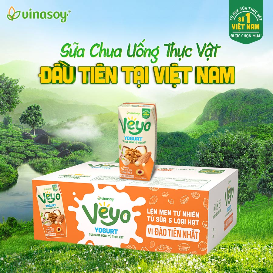 Thùng Sữa chua uống từ thực vật Veyo Yogurt ( 180ml x 30 Hộp) - Vị Đào Tiên Nhật