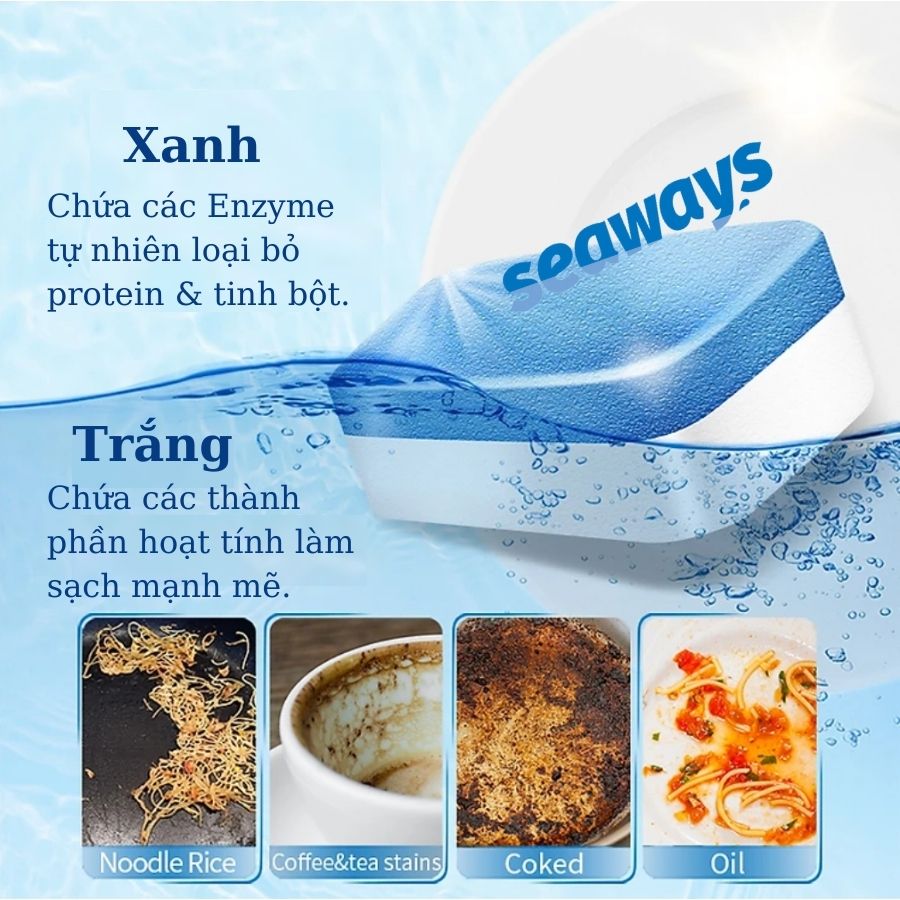 3 túi viên rửa chén Seaways tặng 1 túi muối 500gr- Dành cho mọi loại máy rửa chén bát