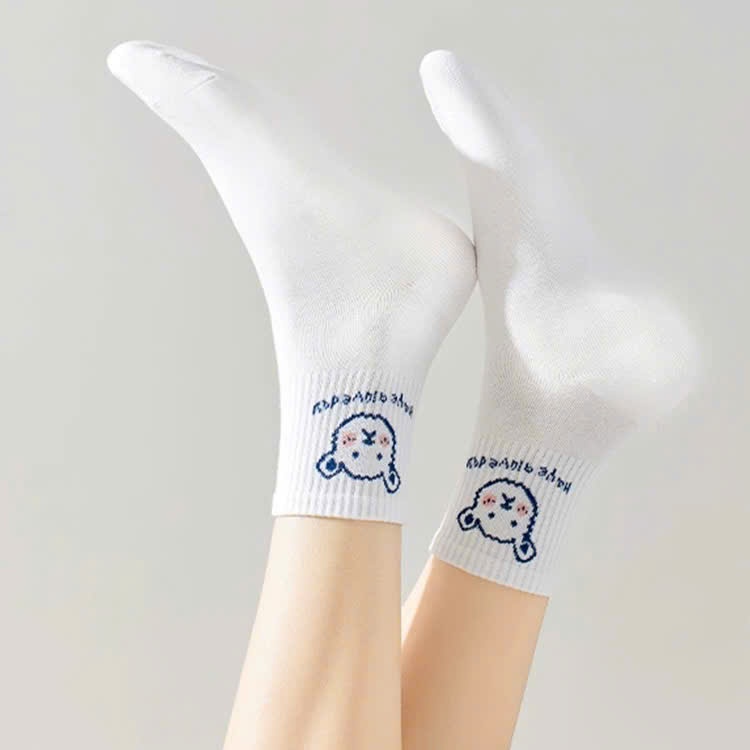 Set 10 Đôi Tất Trắng Họa Tiết Cổ Cao Phong Cách Hàn Quốc