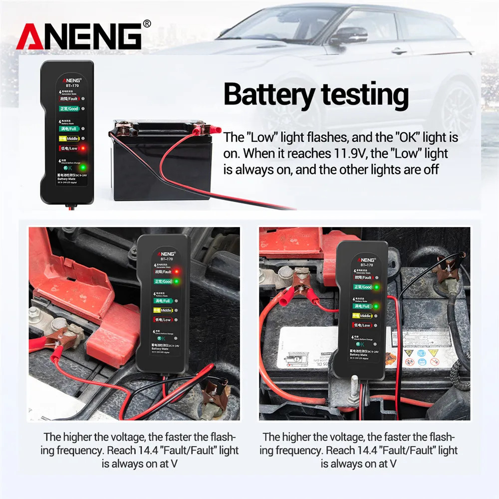 Thiết bị kiểm tra bình ắc quy 12v Vinetteam Aneng BT-170 chuyên dụng cho xe hơi, xe máy - hàng nhập khẩu