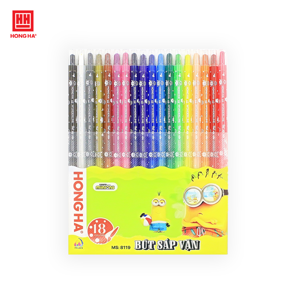 Bút sáp vặn Hồng Hà Minions 18 màu - 8119