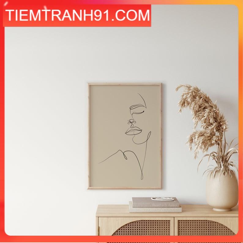 Tranh treo tường | Line art-Female Face Line Art, Neutral Decor 86 , tranh canvas giá rẻ