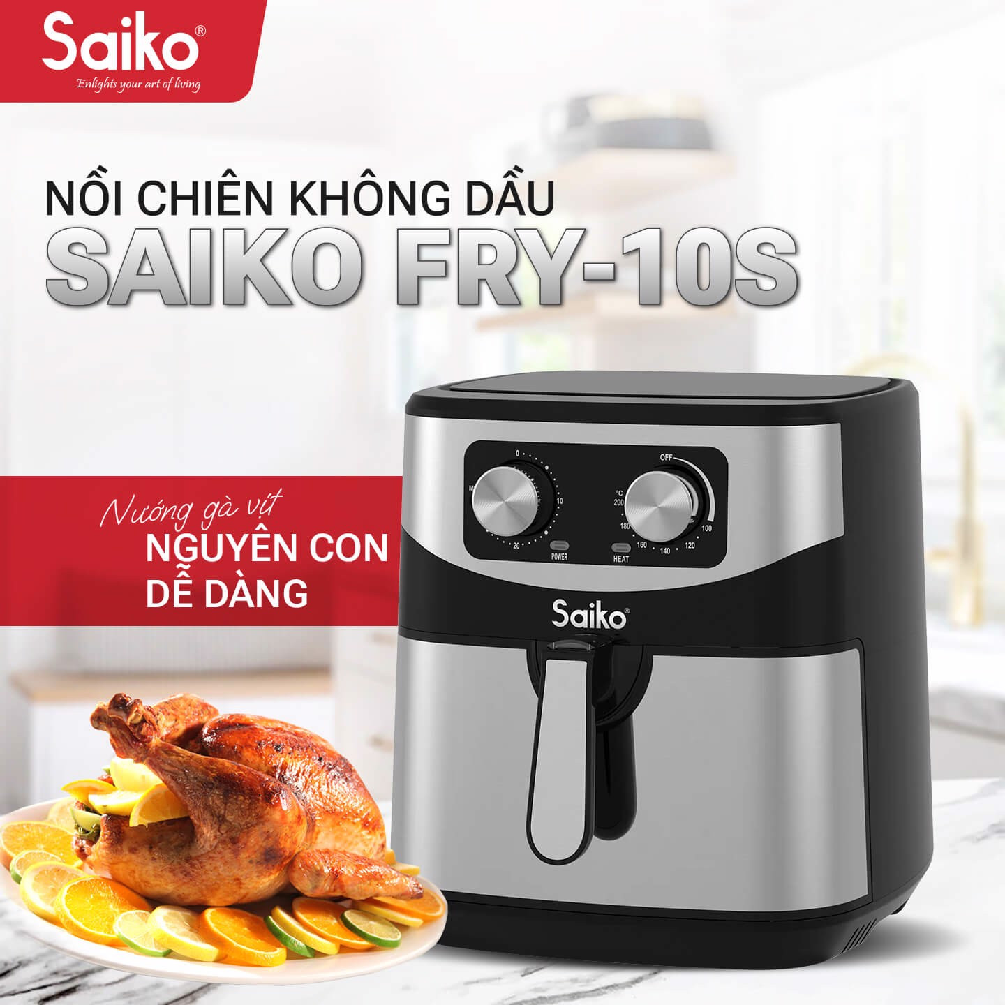 Nồi chiên không dầu 10.2L Saiko FRY-10S Hàng Chính Hãng