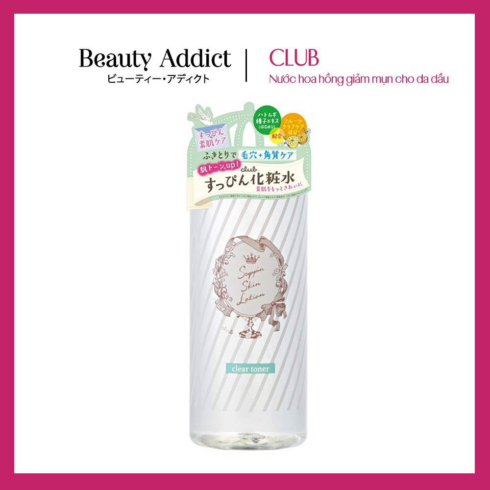 Nước Hoa Hồng Dưỡng Ẩm Nhật Bản Club Suppin Lotion Clear Toner 500ml, Cho Da Dầu, Tối Màu, Không Chứa: Dầu Khoáng, Paraben, Chất Tạo Màu