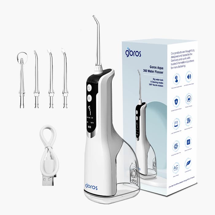 Máy Tăm Nước Cầm Tay GOROS Aqua 360 Water Flosser (Màu Trắng) - Hàng Chính Hãng