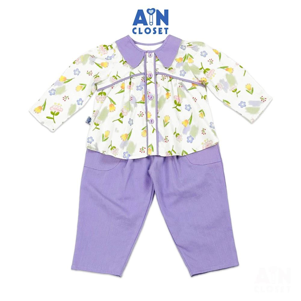 Bộ quần áo Dài bé gái họa tiết hoa Calla Tím cotton - AICDBGAJIT6Y - AIN Closet