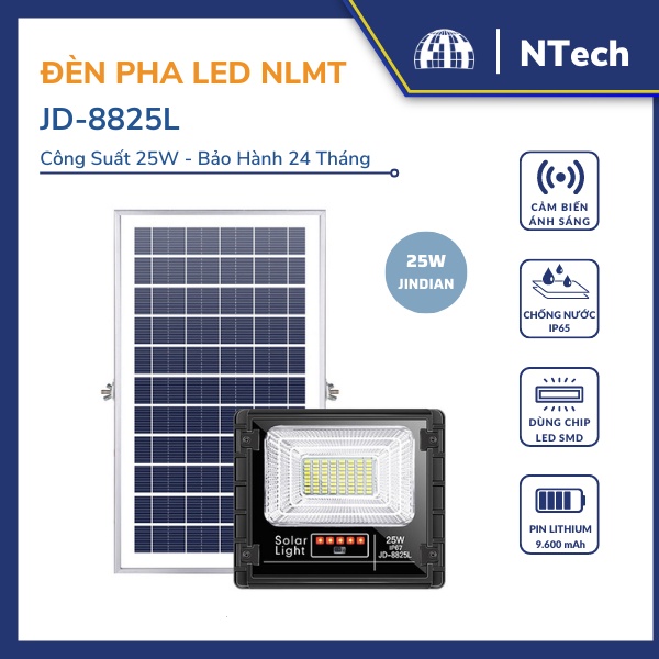Đèn Pha Năng Lượng Mặt Trời JinDian JD-8825L Công Suất 25W
