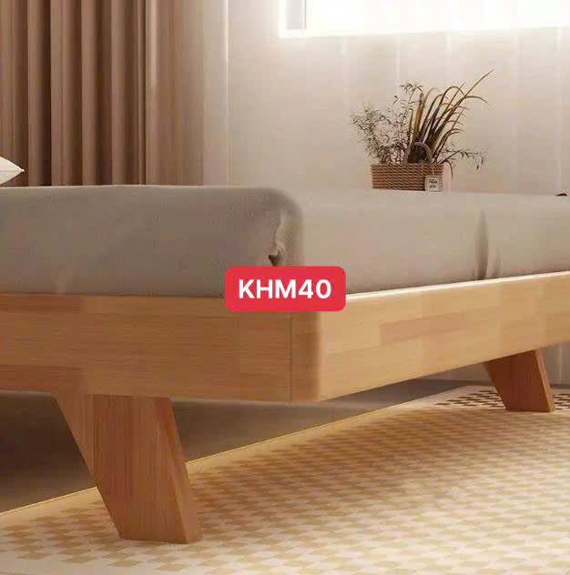 Giường ngủ KHM40 decor kiểu Hàn Quốc màu tự nhiên phủ bóng PU