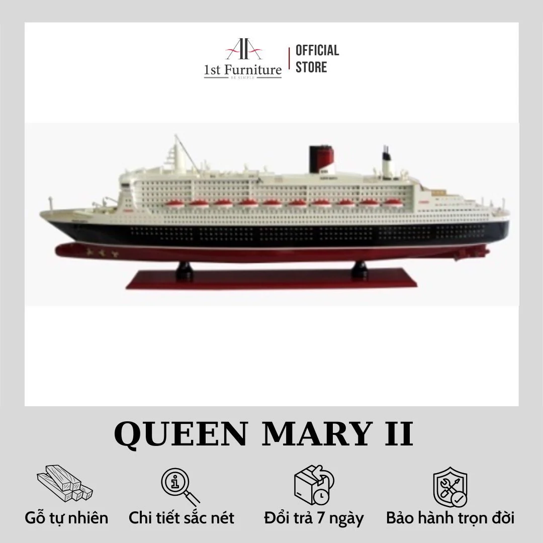 Mô hình Du thuyền QUEEN MARY II cao cấp, mô hình thuyền gỗ tự nhiên sang trọng lắp ráp sẵn 1st FURNITURE